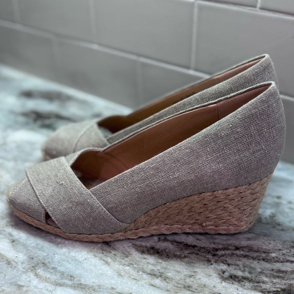 Adrienne Vittadini Linen Peep-Toe Wedge Pumps - Beige